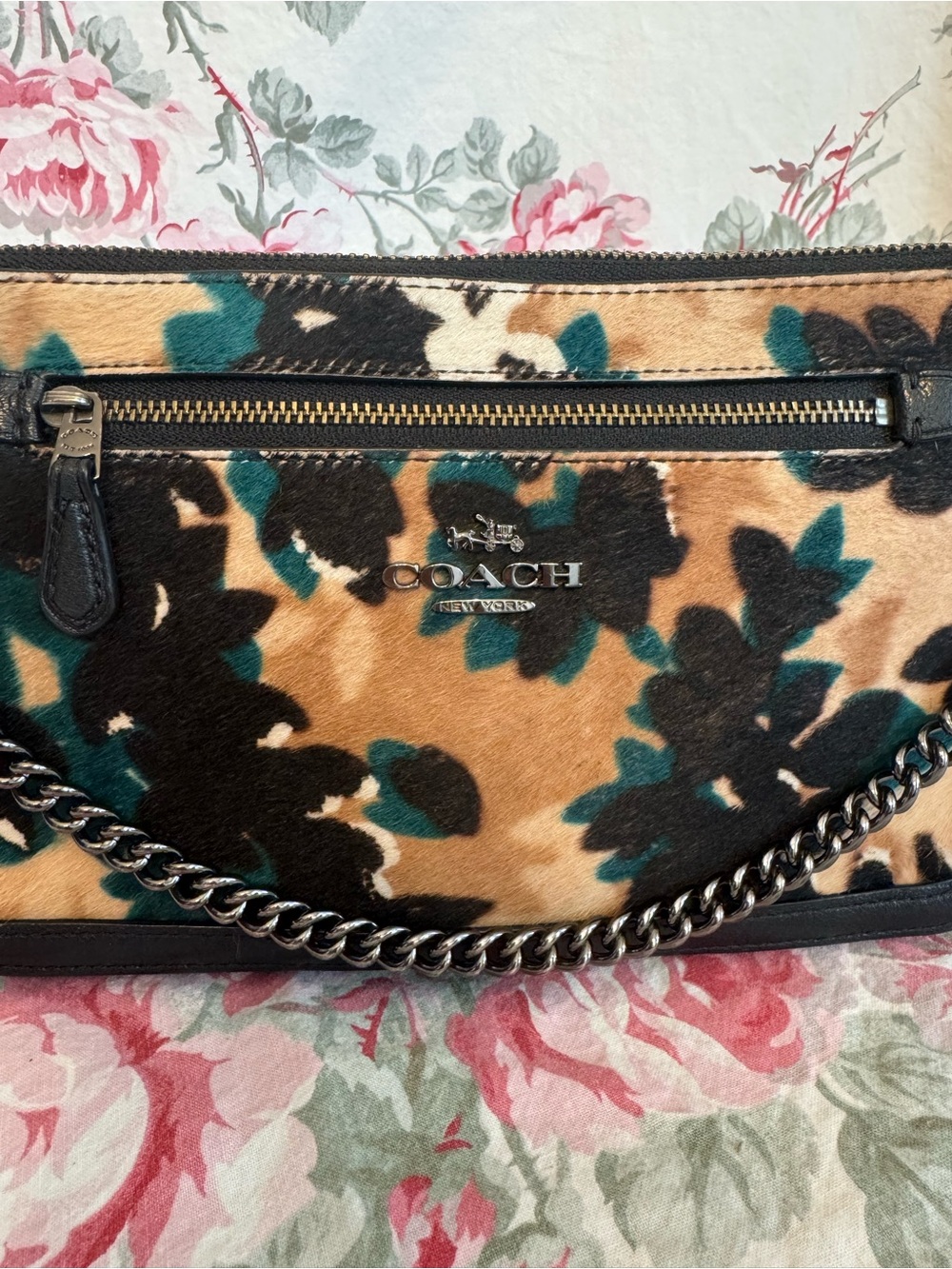 Coach Floral Nolita Leaf Calf hair purse - Tan, Black & Teal - Picture 3 of 8